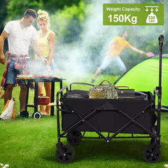 Large Heavy- Duty Folding Wagon- with All- Terrain Wheels, Utility Grocery Wagon, with Two Side, Sturdy Construction, Rolling Storage Cart for Camping, Shopping, Gardening & Outdoor Activities 70.1x39.12x44.96cm