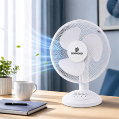 12 Inch Oscillating Table Fan 3 Speed Settings Adjustable Tilt Portable White 35W