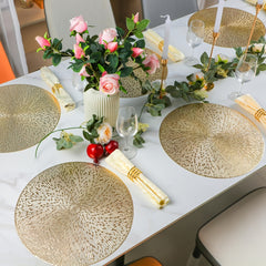 6pcs Round PVC Hollow-Out Placemats | Gold/Silver/Rose Gold | 15