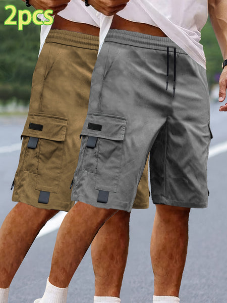 Set of 2 Men'S Summer Casual Woven Strap Cargo Shorts