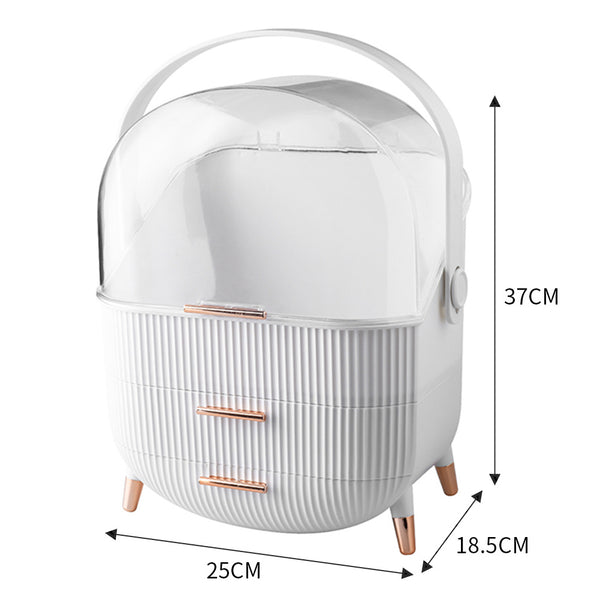 Jewelry Storage Box, White Makeup Organiser Storage Box with 2 Drawers, 25*18.5*37cm Cosmetic Organiser, Large Capacity Multi-Function Make Up Case with Clear Lid, Jewelry Display Case, Cosmetics Storage Box Suitable for Necklace, Bracelet, Watch, Earring