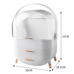 Jewelry Storage Box, White Makeup Organiser Storage Box with 2 Drawers, 25*18.5*37cm Cosmetic Organiser, Large Capacity Multi-Function Make Up Case with Clear Lid, Jewelry Display Case, Cosmetics Storage Box Suitable for Necklace, Bracelet, Watch, Earring