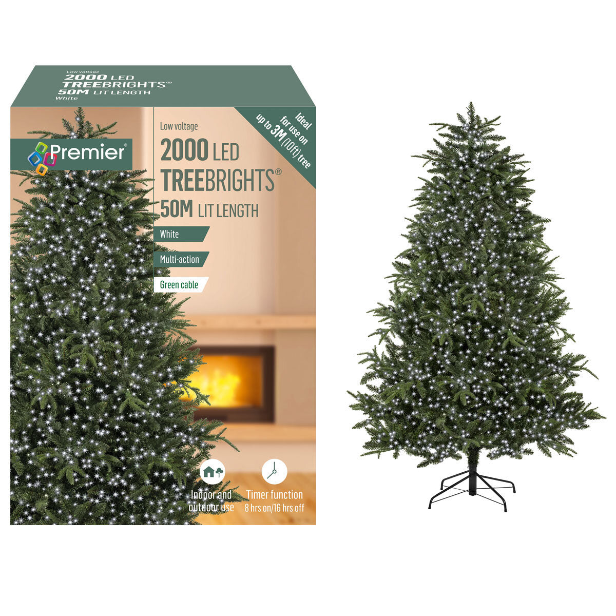 Premier TreeBrights 2000 White LED Lights with Timer