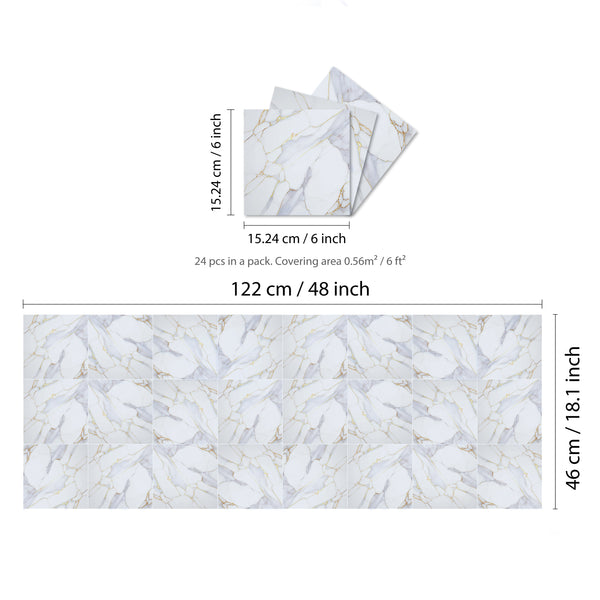 WALPLUS 24pcs Glossy Tile Stickers for Kitchen 15x15cm (6