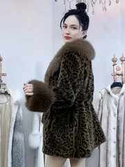 Fashion Imitation Coat Furcollar Lace-up Mid-length Belt Coat Women's Autumn and Winter Design Warm Top