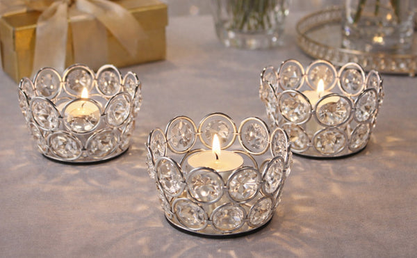 10 Pack Iron Crystal Candle Holders, Bowl-Shaped Decorative Tealight Holders for Table, Wedding, Party & Home Décor