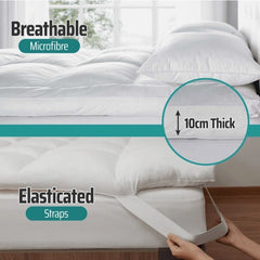 1pc Extra Thick Mattress Topper, Overfilled with 10cm Microfiber Filling with Deep Pocket, Plush Soft Pillow Top Mattress Topper Anti-Shift & Even Weight Distribution Single/Double/King/Super King