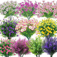 50 Bundles Outdoor Artificial Flowers - Lavender, Camellia, Horsetail Grass, Eucalyptus Leaves And More, UV Resistant Realistic Fake Flowers No Fading. Wedding Party