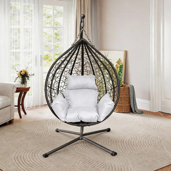 Garden Hanging Swing Egg Chair Patio Indoor Outdoor With Cushion & Stand Hammock Black & White