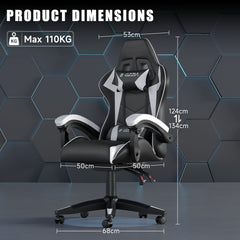 GartistGo Ergonomic Gaming Chair - Gamer Chairs with Lumbar Cushion + Headrest, Height-Adjustable Office & Computer Chair for Adults, Girls, Boys (Without footrest)
