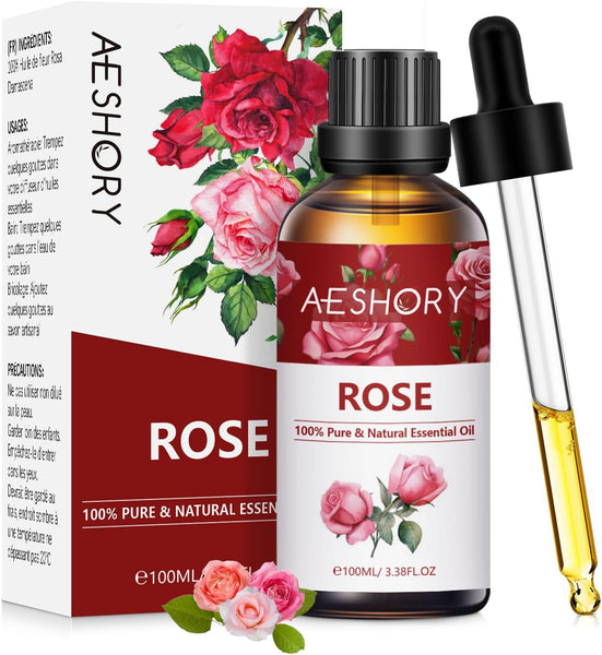 AESHORY Rose Essential Oil 100Ml, 100% Pure Natural Rose Oil for Diffuser, Humidifier, Aromatherapy, Better Sleep, Skin Care, Perfume & Candle Making