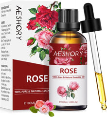 AESHORY Rose Essential Oil 100Ml, 100% Pure Natural Rose Oil for Diffuser, Humidifier, Aromatherapy, Better Sleep, Skin Care, Perfume & Candle Making