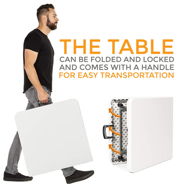 Portable Dining 4 Feet Garden Table, Foldable 4ft Trestle Catering Heavy Duty Folding Tables, Indoor & Outdoor Multi-Purpose Picnic BBQ Party Table, White