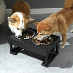Raised Dog Bowl Height-Adjustable, Elevated Dog bowls with Stainless Steel Bowl and PP bowl, for Small Medium & Large Dogs, Black, 45*26*27.5cm