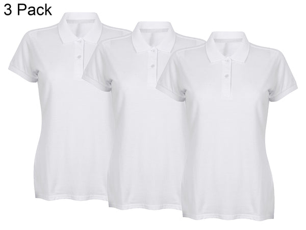 Henbury HB102 Pack of 3 Ladies Modern Fit Cotton Piqué Polo Shirt Short Sleeve Polo Collar Two Button Placket Lightweight Casual Smart Everyday Top Multipack