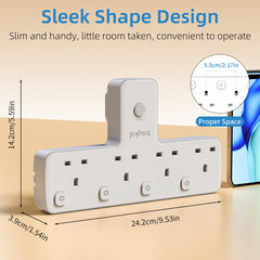4 IN 1 T-Shape Power Output Expansion Socket, Featuring 4 AC Outlets, a Wall Plug Adapter with Individual LED Light Switches, Capable of 180° Rotation, Supporting a Maximum Power of 3250W, Suitable for UK Plug Electrical Outlets for Home, Office