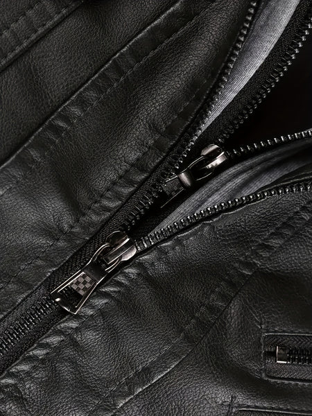 2907 Cross-Border New Double-Zipper Hooded Faux Leather Jacket Men'S Casual Fashion Motorcycle Jacket Men'S Korean Version Trendy Solid Color Coat Men