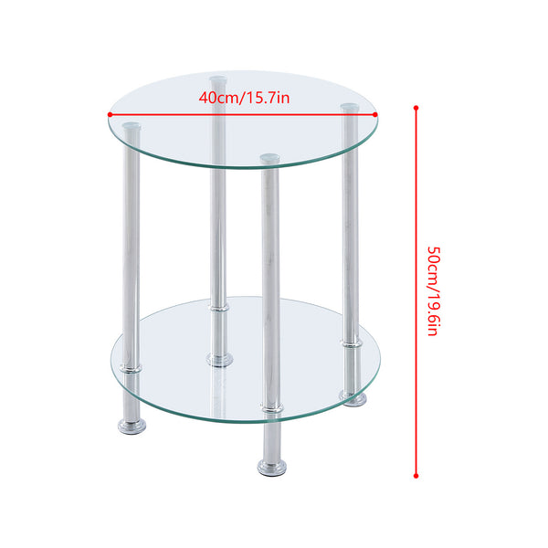 Round Side Table, Glass Sofa Side Table for Living Room, 2-Tier Small Coffee Table with Glass Top and Chrome Legs