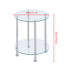 Round Side Table, Glass Sofa Side Table for Living Room, 2-Tier Small Coffee Table with Glass Top and Chrome Legs