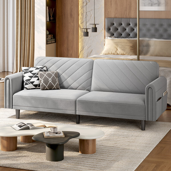 Costoffs Contemporary Sofa Bed Convertible Sofa Futon Couch Fabric 3-Seater Sofa Bed for Small Space/Apartments/Guest Rooms/Studios, Beige/Light Grey