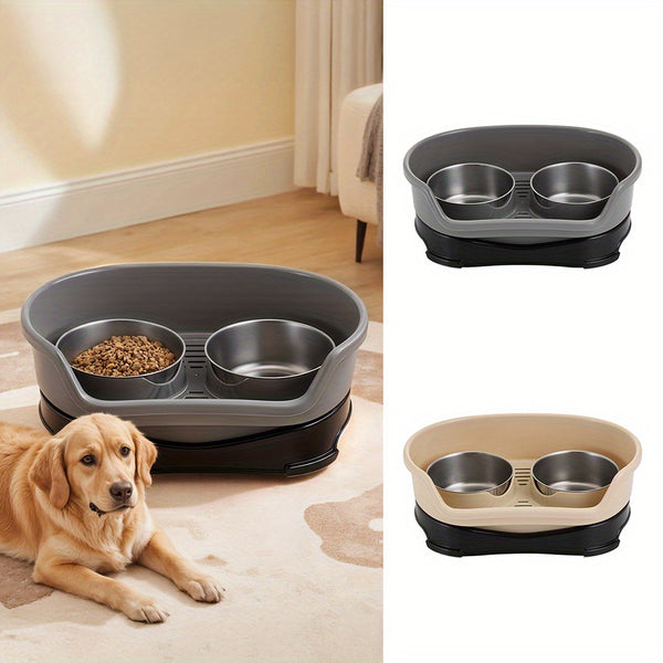 Raised Dog Bowls for Cats and Dogs, Elevated Dog Cat Food and Water Bowls Stands Feeder Dishes with 2 Stainless Steel Bowls, 2 Colours Available