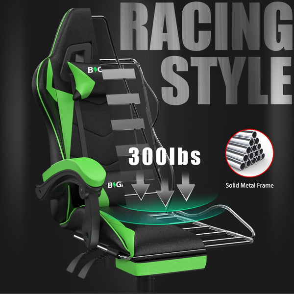GartistGo Gaming Chair With footrest,Computer Chairs with Lumbar Cushion + Headrest, Height-Adjustable Office Chair for Adults, Girls, Boys