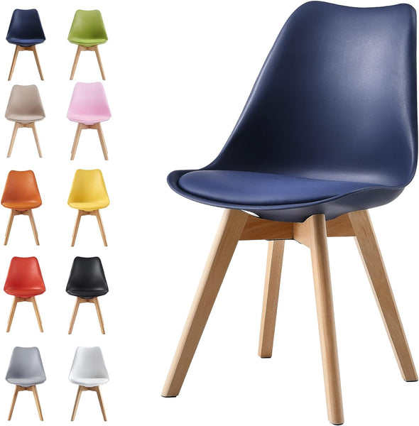 mcc direct 1Pcs Dining Chair Wooden Legs Soft Cushion Pad Stylish DELUXE Retro Lounge Dining Office EVA