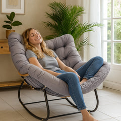 Egg Chairs Oversized Rattan Wicker Outdoor Rocking Chair Metal Frame Garden Rocking Chair Large Support Modern with Cushioned Seat