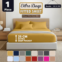 1pc 25cm Extra Deep Fitted Sheet – Solid Color Hotel-Quality Bedsheet, Ultra-Soft & Brushed Microfiber Bedding Sheet, Machine Washable, Single, Double, King, & Super King Sizes Available