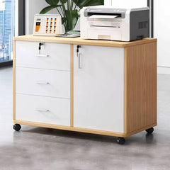 Three-Drawer File Cabinet, Movable Printer Stand with Adjustable Shelf, Rolling Lateral Filing Cabinet on Wheels, Bedside Storage Unit with Lock And Removable Wheels, Anti-Theft End Table for Document Storage in The Bedroom
