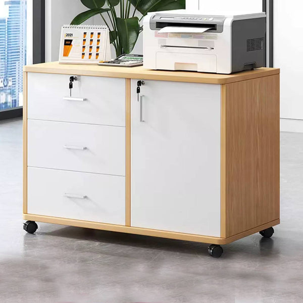 Three-Drawer File Cabinet, Movable Printer Stand with Adjustable Shelf, Rolling Lateral Filing Cabinet on Wheels, Bedside Storage Unit with Lock And Removable Wheels, Anti-Theft End Table for Document Storage in The Bedroom