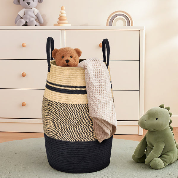 Large Foldable Laundry Hamper – Woven Rope Basket with Sturdy Handle for Dirty Clothes, Blankets & Toys – Ideal for Bedroom, Living Room Storage