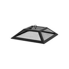 Square Fire Pit with BBQ Grill Heater Outdoor Garden Black Barbeque Metal Brazier Patio Decor Firepit Stove Portable Heat Mesh Cover for Camping or Picnics