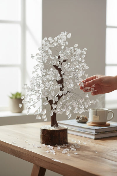 Clear Quartz Crystal Tree – Natural Healing Crystal Decor for Home Office Desk, Spiritual Feng Shui Ornament, Positive Energy Crystal Gift for Women Men, Meditation Reiki Decor, Living Room Ornament, Gift Box Included with Mini Crystal Guide