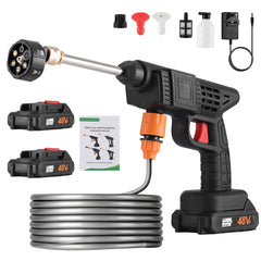 1500W Portable Cordless High Pressure Electric Car Wash - Equipped with 6-In-1 Nozzle, Handheld Car Wash Gun, for Car Wash/Home/Floor/Garden Cleaning, Includes 2 X 6000Mah Batteries