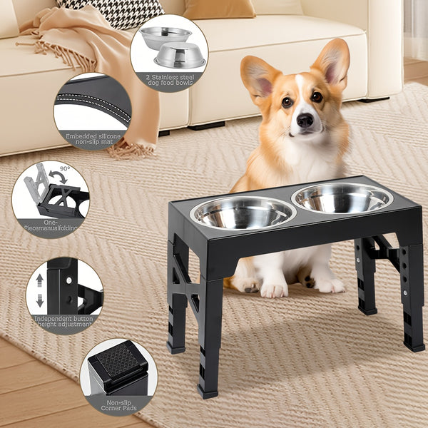 1 Set of Lifting Dog Bowl Pet Feeding Station Stainless Steel Double Bowl Pet Feeding Rack with Foldable Legs, Single Bowl Capacity of 1.1L, Five-Gear Height Adjustable, And The Highest Lifting Height Can Be Adjusted to 31Cm30.99 cm, Which Is Suitable for