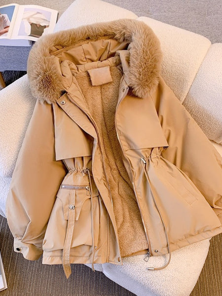 [Winter Coat Women] Women's Parka Autumn And Winter 2025 New Slim Parka, Fashionable And Versatile Plush One-piece Coat, Solid Color Daily Casual Style, Elegant Temperament Style, Comfortable And Warm to Wear, Halloween And Christmas Clothes Women
