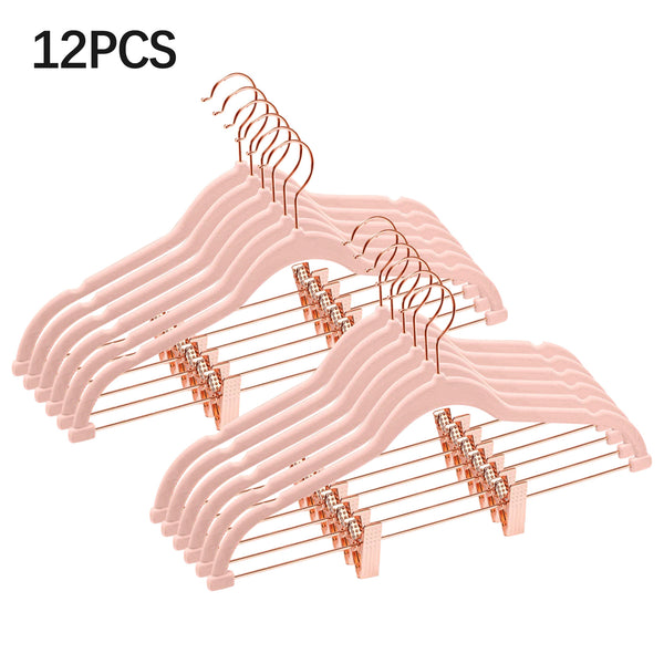 2025 Flocked Non-Slip Hangers 12/24 Pack - Velvet Clips Hangers for Pants, Skirts, Trousers, Space Saving Closet Organizer, Wardrobe Storage Hangers for Home, Dormitory, Clothes Organization