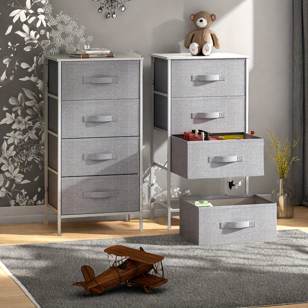 Modern Fabric 4-Drawer Dresser - Elegant Tall Tower Storage Solution With Ample Space, Featuring A Wooden Surface And Robust Metal Construction, Ideal For Contemporary Homes (Light Grey)
