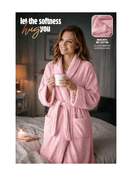 Women'S Cotton Bathrobe – Super Soft & Absorbent Spa and Loungewear Robe with Belt & Pockets Plain Elegant