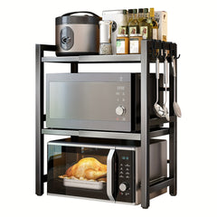 2/3 Layer Expandable Kitchen Microwave Stand with 6 Hooks, Designed for Efficient Utensil Organization, Adjustable Width Fits Most Microwaves, Promoting Orderliness And Ease In The Kitchen Festival Gifts