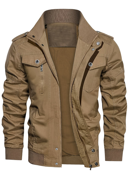 Men's Tactical Jacket with Multiple Pockets, Practical Workwear Style Coat