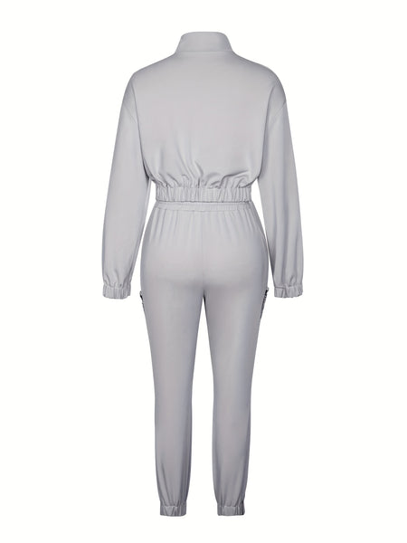 Cross-Border Women'S Two-Piece Set Zipper Long-Sleeved Top Pants Stitching Zipper Design Casual Suit
