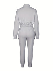 Cross-Border Women'S Two-Piece Set Zipper Long-Sleeved Top Pants Stitching Zipper Design Casual Suit