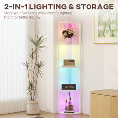 LED Floor Lamp with Shelves, 5-Tier Dimmable Standing Lamp with Adjustable Brightness and Foot Switch, Modern Corner Display Shelf Unit for Living Room Bedroom Office
