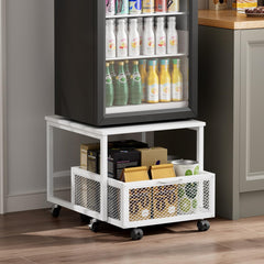 1pc Mini Fridge Stand with Storage, 50x50x42.3cm Mobile Refrigerator Stand with Lockable Wheels & Basket, Portable Cart for Kitchen Office - Perfect Home Upgrade