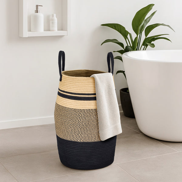 Large Foldable Laundry Hamper – Woven Rope Basket with Sturdy Handle for Dirty Clothes, Blankets & Toys – Ideal for Bedroom, Living Room Storage