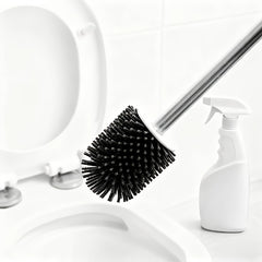 Soft Bristle Toilet Brush Bracket Set, Round Bathroom Toilet Cleaning Brush, Modern Design Deep Cleaning Toilet Brush, Sturdy Long Handle, Quick-drying Toilet Brush Set, White