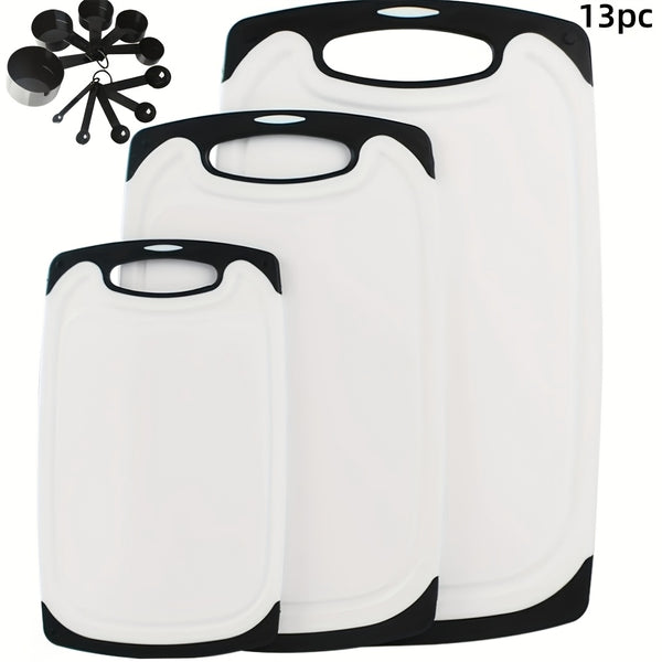 3pcs/13pcs Kitchen Cutting Board, Plastic Cutting Board, Thick Cutting Board, Suitable For Cutting Meat, Vegetables, And Fruits, With Easy-grip Handle, Dishwasher Safe.