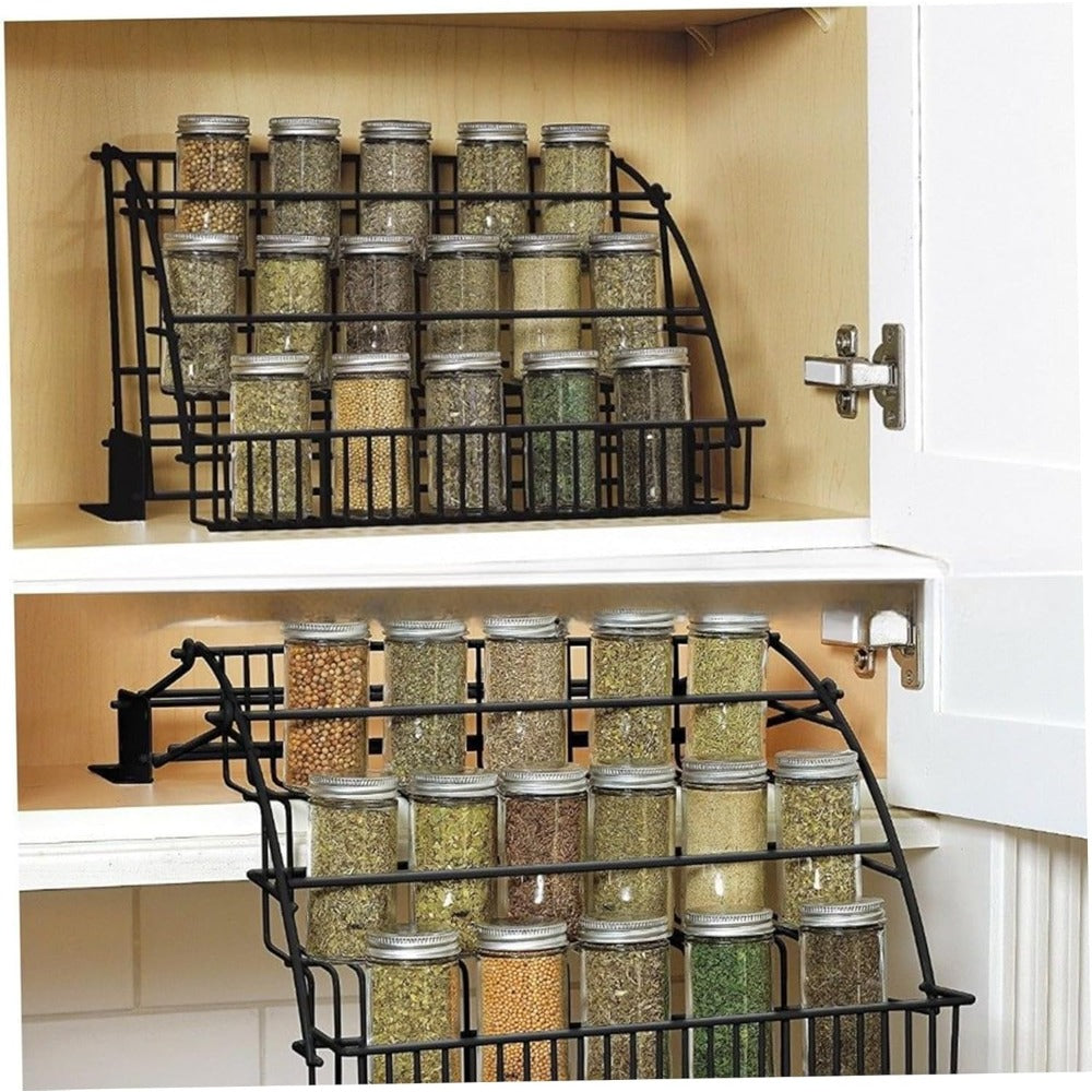 3-Tier Pull Down Spice Rack - Retractable Carbon Steel Organizer (Easy Install, Space-Saving for Kitchen Cabinet/Pantry) - Ships from Local Warehouse